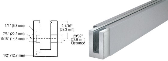 CRL Brushed Stainless B7S Series Fascia Mount Custom Length Heavy-Duty Square Base Shoe for 3/4" Glazing