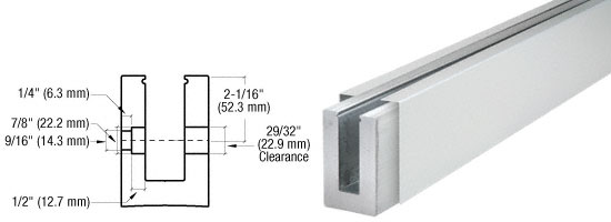 CRL Mill Aluminum B7S Series Fascia Mount Custom Length Heavy-Duty Square Base Shoe for 3/4" Glazing