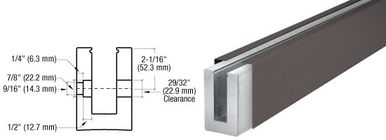 CRL Dark Bronze B7S Series Fascia Mount Custom Length Heavy-Duty Square Base Shoe for 3/4" Glazing