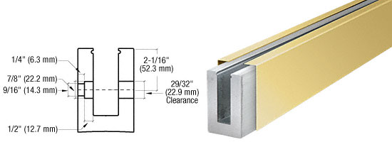 CRL Polished Brass B7S Series Fascia Mount Custom Length Heavy-Duty Square Base Shoe for 3/4" Glazing