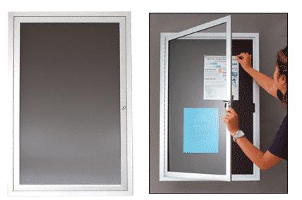 CRL 24" x 36" Satin Anodized Single Door Hinged Bulletin Board Case- Black Cork Backboard