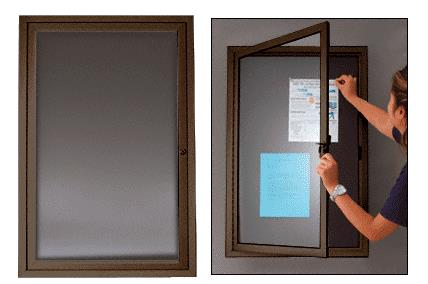 CRL 24" x 36" Bronze Anodized Single Door Hinged Bulletin Board Case- Black Cork Backboard