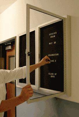 CRL 47" x 36" Satin Anodized Hinged Double Door Bulletin Board with Black Cork Tackboard