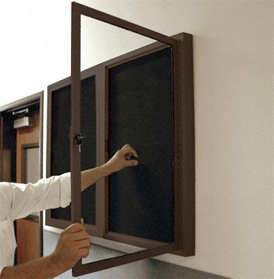 CRL 47" x 36" Bronze Anodized Hinged Double Door Bulletin Board with Black Cork Tackboard