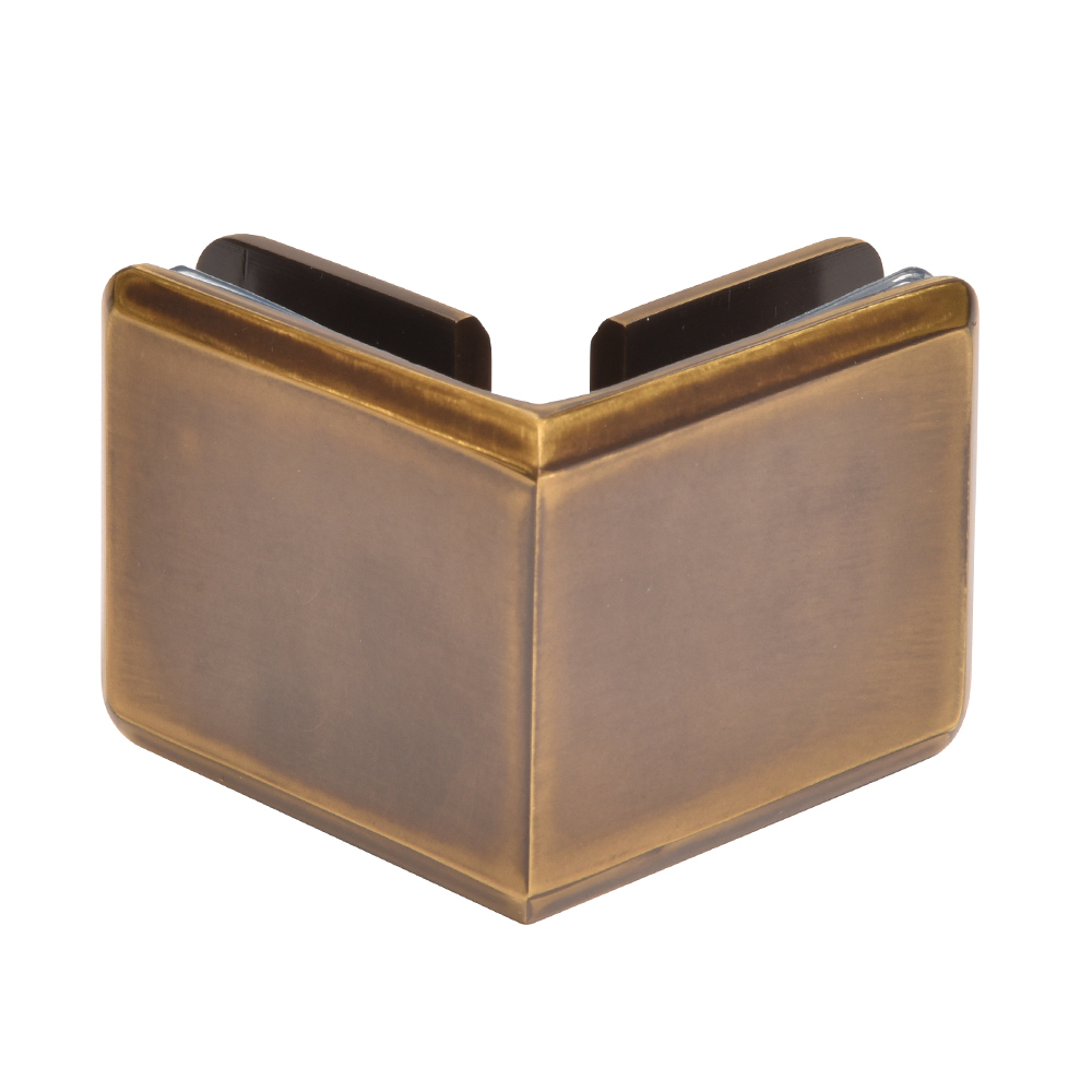 CRL Vintage Brass Beveled Style 90 Degree Glass-to-Glass Clamp