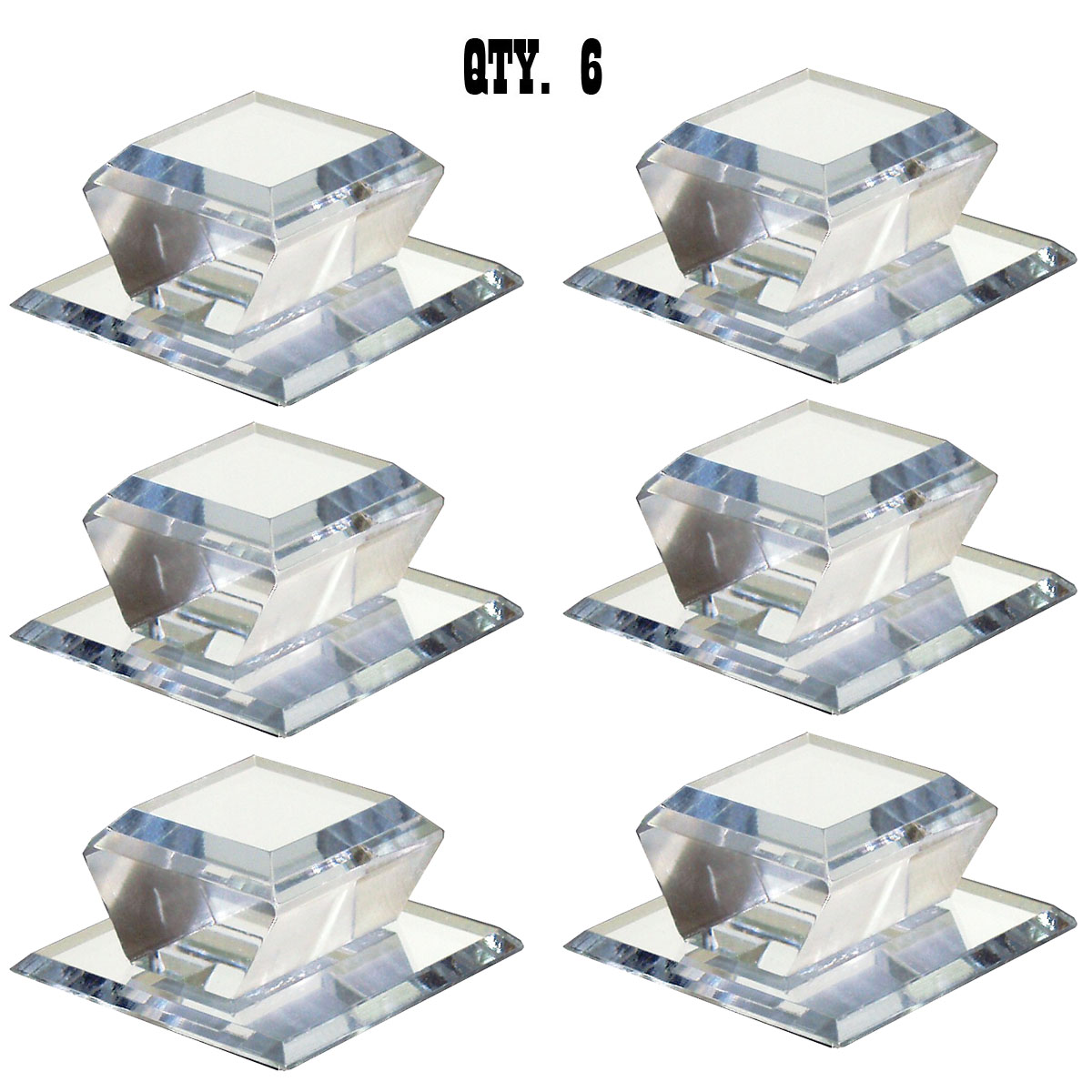 Clear Acrylic Beveled Stick-On Mirror Knob - 2" Square - Pack of 6