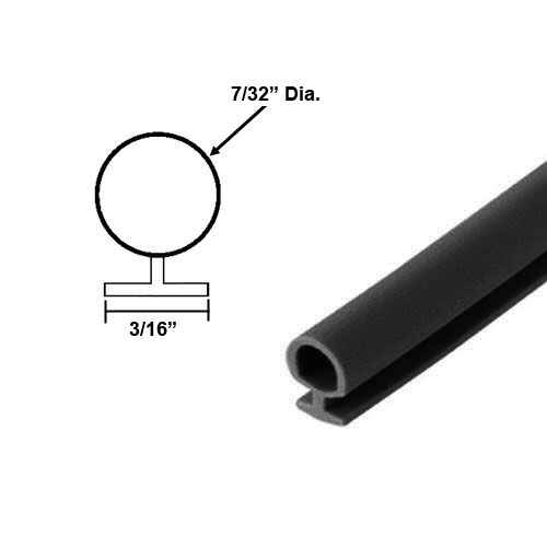 Gordon Glass&#174; Black Vinyl Shower Door Bulb Seal 3/16" Backing, 7/32" Dia. - 84 in long