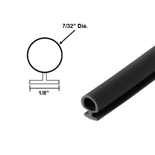 Gordon Glass&#174; Black Vinyl Shower Door Bulb Seal 1/8" Backing, 7/32" Dia. - 84 in long
