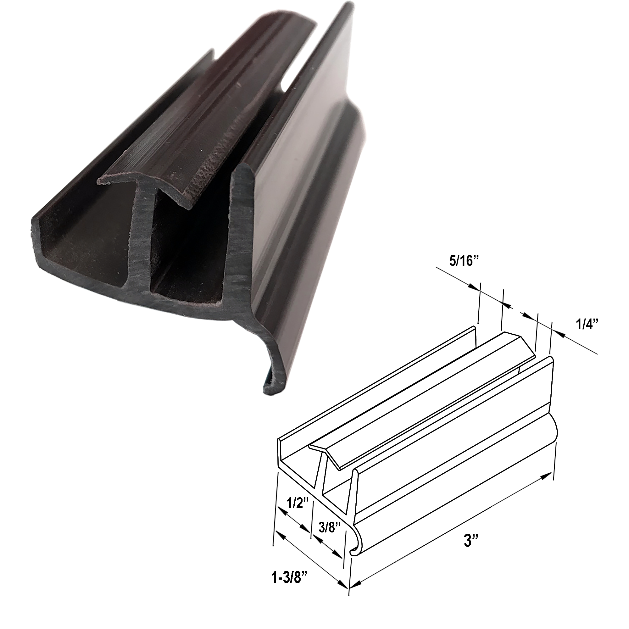Gordon Glass&#174; Brown Sliding Shower Door Bottom Guide 1-3/8" Wide x 3" Long