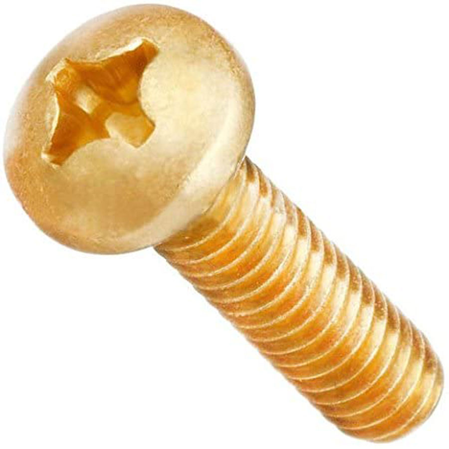 Gordon Glass&#174; 8-32 x 1/2" Brass Plated Steel Pan Head Phillips Machine Screws - Pack of 50