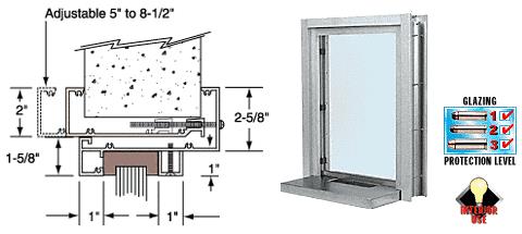 CRL Satin Anodized Aluminum Clamp-On Frame Interior Glazed Exchange Window with 18" Shelf and Deal Tray