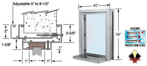 CRL 40" Wide Bullet Resistant Satin Anodized Interior Window with Surround and Shelf with Deal Tray