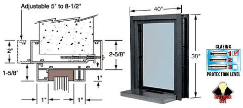 CRL 40" Wide Bullet Resistant Duranodic Bronze Interior Window with Surround and Shelf with Deal Tray
