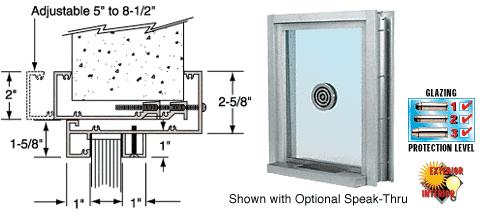 CRL Satin Anodized Aluminum Clamp-On Frame Exterior Glazed Exchange Window with 12" Shelf and Deal Tray