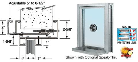 CRL Satin Anodized Aluminum Clamp-On Frame Exterior Glazed Exchange Window with 18" Shelf and Deal Tray