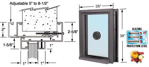 CRL 28" Wide Bullet Resistant Duranodic Bronze Exterior Window with Surround Sound, Speak Thru and Shelf with Deal Tray