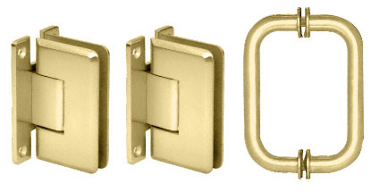 CRL Polished Brass Cologne Shower Pull and Hinge Set