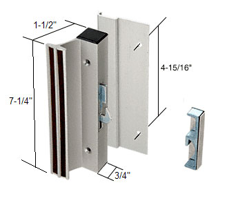 Sliding Glass Patio Door Handle Set, Hook Style, Surface Mount, 1-1/2" Standard Handle Profile, 4-15/16" Screw Holes, Aluminum