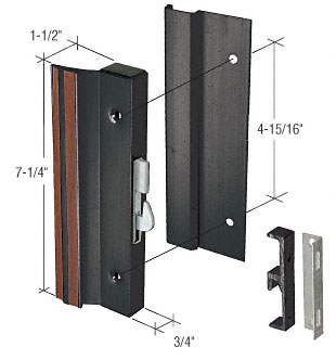 CRL Sliding Glass Patio Door Handle Set, Hook Style, Surface Mount, 1-1/2" Standard Handle Profile, 4-15/16" Screw Holes, Black