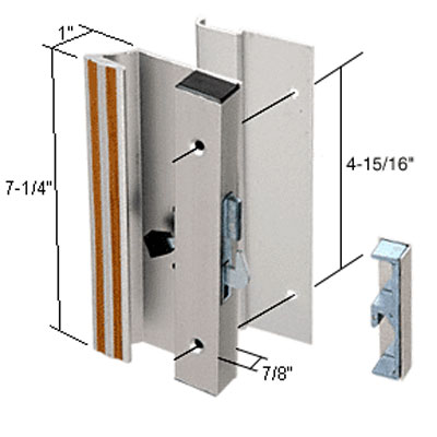 CRL Sliding Glass Patio Door Handle Set, Hook Style, Surface Mount, 1" Low Handle Profile, 4-15/16" Screw Holes, Aluminum