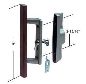 Sliding Glass Patio Door Handle Set with Internal Lock for Viking Doors, 3-15/16" Screw Holes, Non-Keyed, Wood/Aluminum