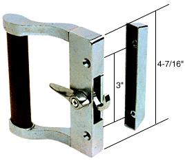Sliding Glass Patio Door Handle Set, Surface Mount  Hook Style,  Aluminum/Wood, 3" Screw Holes