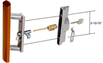 Sliding Glass Patio Door Handle Set with Internal Lock for Viking Doors, 3-15/16" Screw Holes, Keyed, Wood/Aluminum