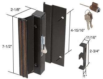 Sliding Glass Patio Door Handle for Arcadia Doors, Hook Style, Surface Mount, Keyed, 2-1/8" High Profile, 4-15/16" Screw Holes, Black
