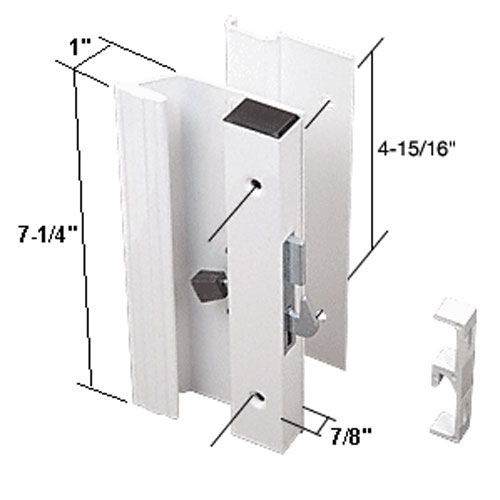 Sliding Glass Patio Door Handle Set, Hook Style, Surface Mount, 1" Low Handle Profile, 4-15/16" Screw Holes, White