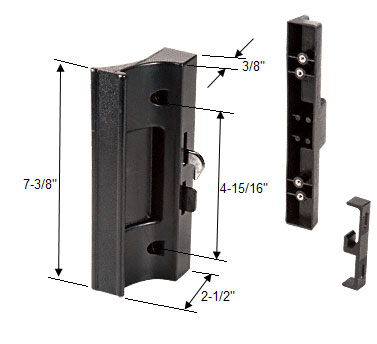Sliding Glass Patio Door Handle Set, Surface Mount with Hook Latch,  4-15/16" Screw Holes, Black
