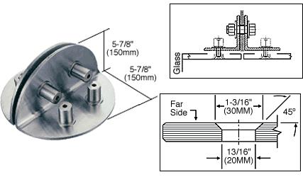 CRL Brushed Stainless 4-Way Glass / 2-Way Wall Circular Bracket