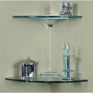 10" x 10" Corner Glass Shelf with Frosted Chrome Clip Kit