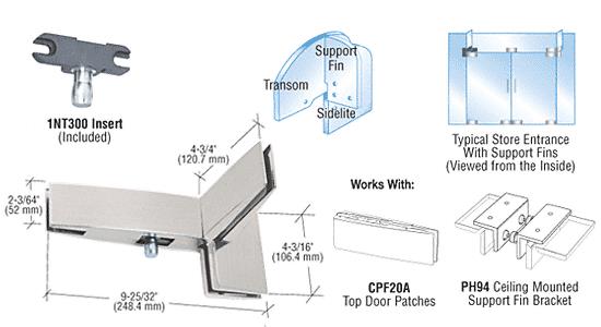 CRL Brushed Stainless Finish Curved Left Hand Sidelite Transom Patch with Support Fin Bracket and INT300 Insert