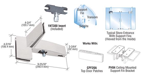 CRL Brushed Stainless Finish Curved Right Hand Sidelite Transom Patch with Support Fin Bracket and INT300 Insert