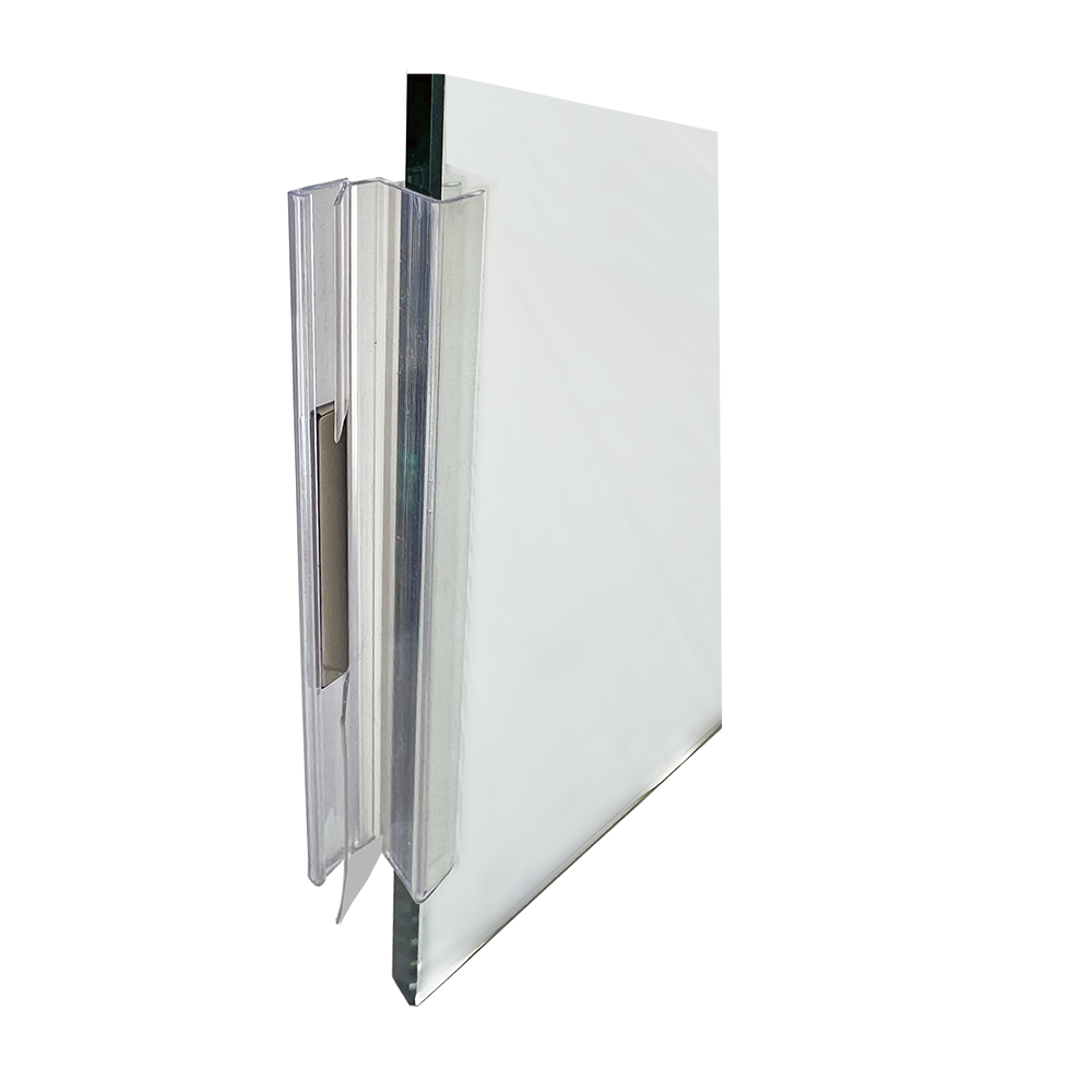Gordon Glass&#174; Clear Polycarbonate Jamb Strike and Door U-channel with Vinyl Insert and Magnet for 3/16" and 1/4" Frameless Shower Door - 73" Long
