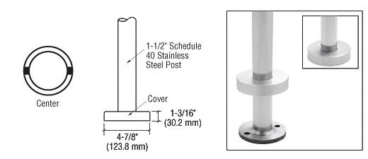 CRL CRS 36" Brushed Stainless 180 Degree Center Post for Flange Mount