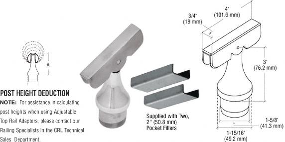 CRL Brushed Stainless CRS Rail Adapter with Adjustable Top