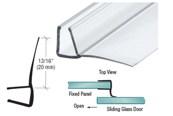 CRL Shower Door Polycarbonate with 90 degree 13/16" Long Vinyl Fin Seal for 1/2" Glass - 95" Long