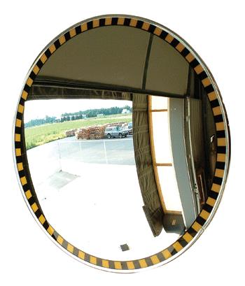 18" Acrylic Indoor Convex Mirror Safety Caution Border with Stripes