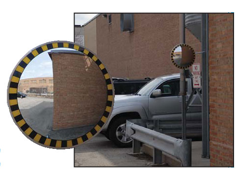 18" Acrylic Outdoor Convex Mirror Safety Caution Border with Stripes
