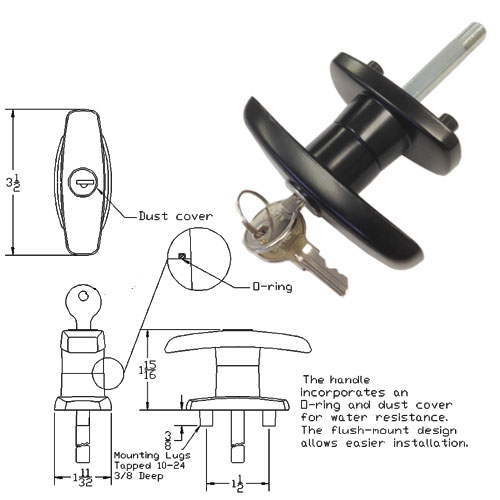 Gordon Glass&#174; Truck Cap T-Handle for Statewide Cap Doors - Clockwise