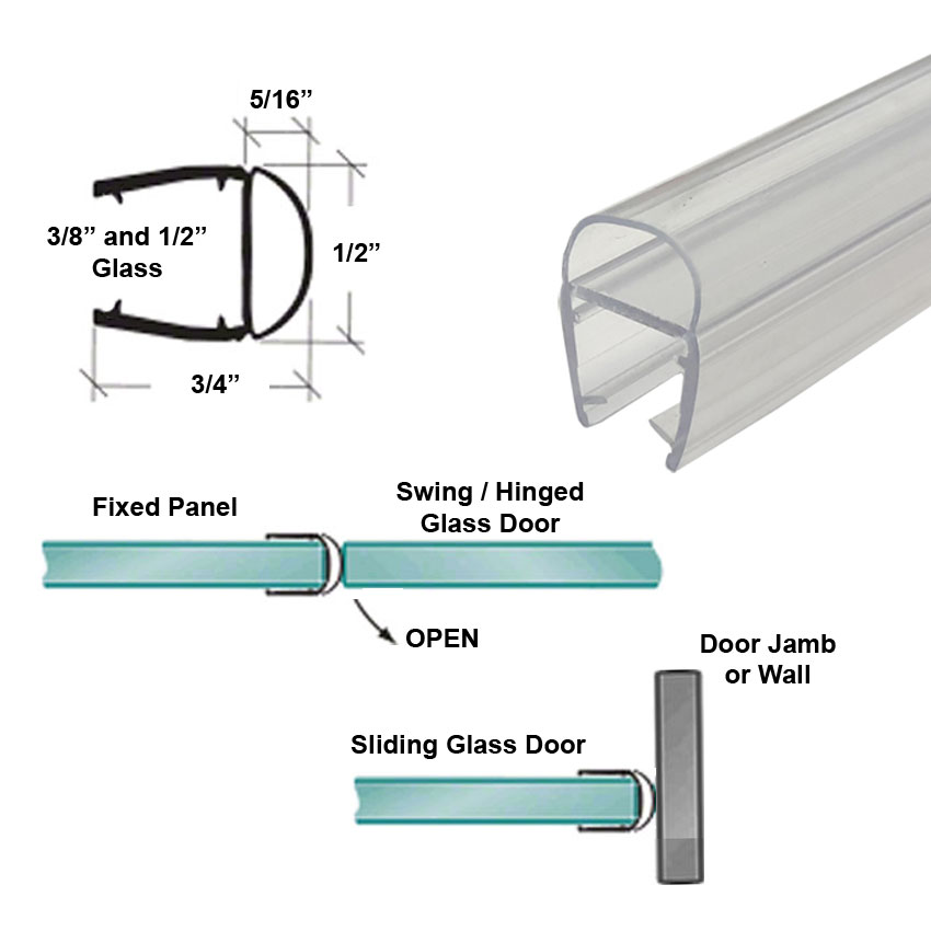 Gordon Glass&#174; Universal Clear Polycarbonate U-Channel with Soft Vinyl Bulb Seal for 5/16", 3/8" and 1/2" Glass - 73" Long