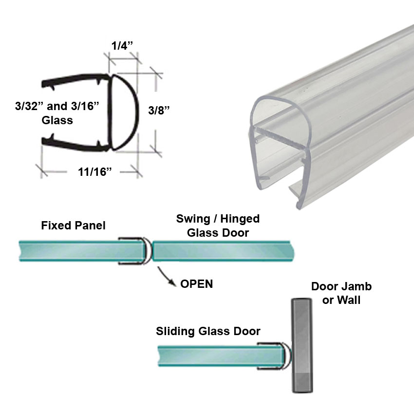 Gordon Glass&#174; Universal Clear Polycarbonate U-Channel with Soft Vinyl Bulb Seal for 3/32", 3/16" and 1/4" Glass - 73" Long
