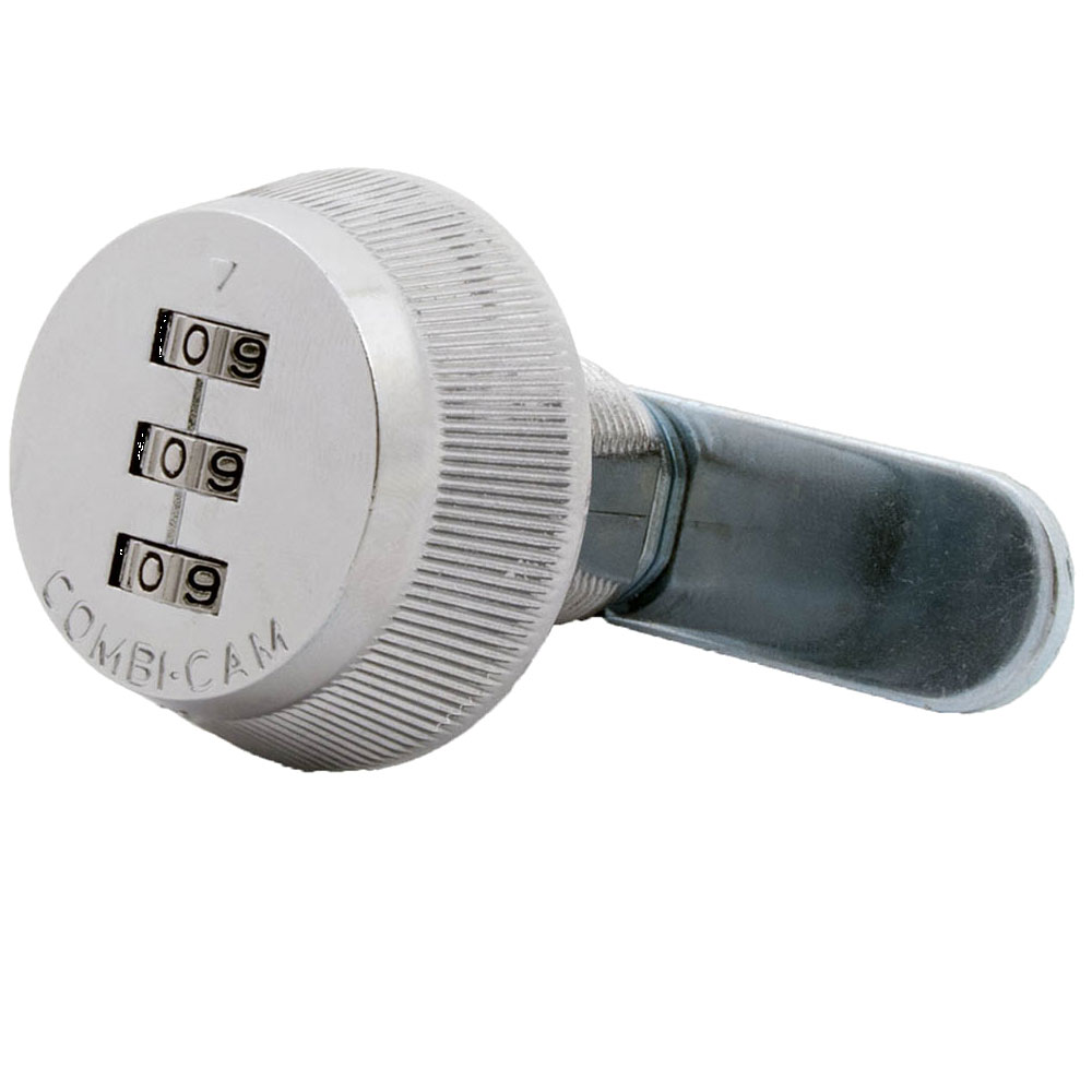 3-digit Cabinet Combination Lock, Cylinder Lengths: 1-1/8, Cylinder Diameter: 3/4", Combo Cam Lock, Chrome