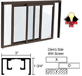 CRL Duranodic Bronze Horizontal Sliding Florence Model Pass-Thru Assembly with D1670 Overhead Track with Screen