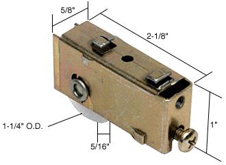CRL Sliding Glass Door Roller with 1-1/4" Nylon Wheel 5/8" Wide Housing for Smith Carry Doors