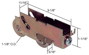 CRL Sliding Glass Door Roller with 1-1/8" Tandem Steel Wheels; 11/16" Wide Housing for Pacific Doors