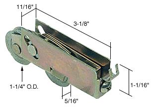 CRL Sliding Glass Door Roller with 1-1/4" Tandem Steel Wheels; 11/16" Wide Housing for Pacific Doors