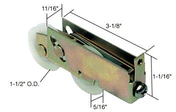 CRL Sliding Glass Door Roller with 1-1/2" Tandem Nylon Wheels; 11/16" Wide Housing for Fleetwood Doors