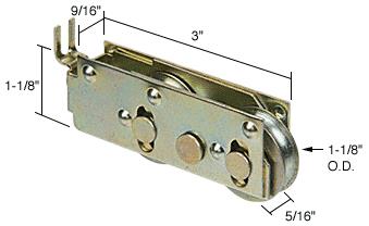 CRL Sliding Glass Door Roller with 1-1/8" Tandem Steel B.B. Wheels; 9/16" Wide Housing